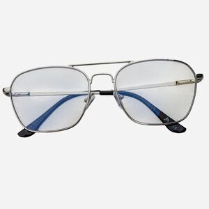 Unisex JM Retro Silver Square Metal Frame Blue Light Lens Glasses